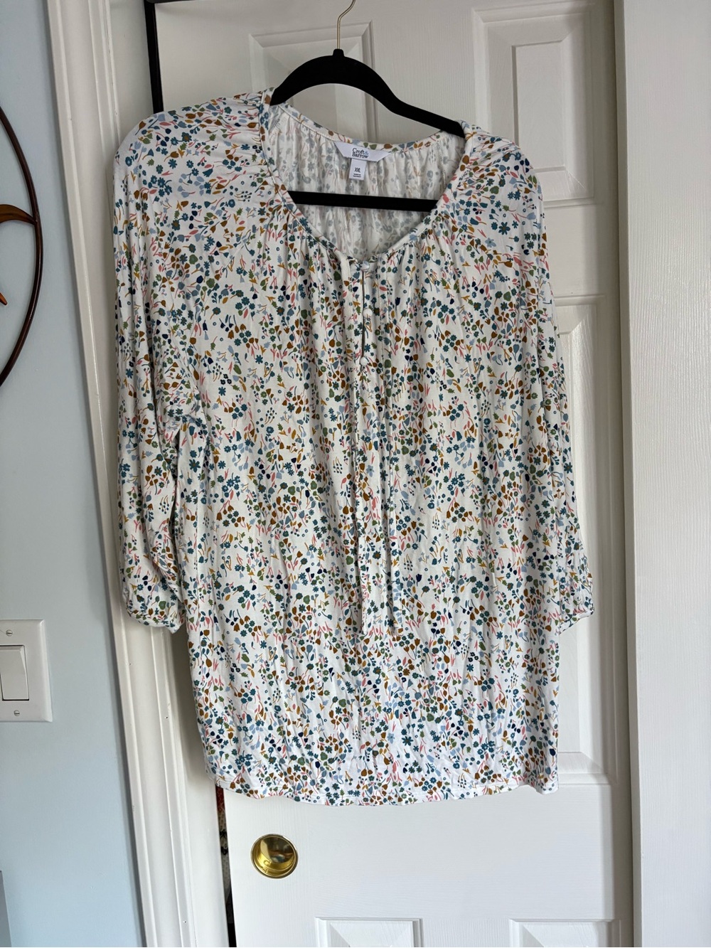 croft & barrow Cream Floral Tie-Front Peasant Blouse